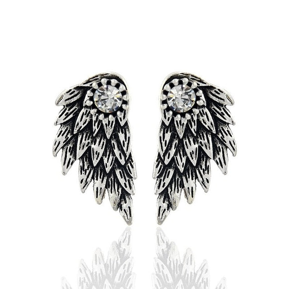 Gothic Silver Angel Wings Earrings Unisex